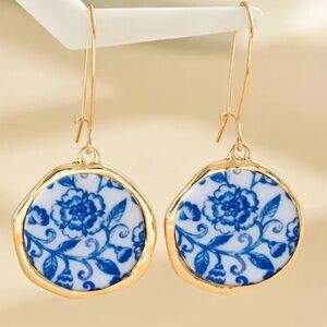 Gold and Blue Floral Earrings